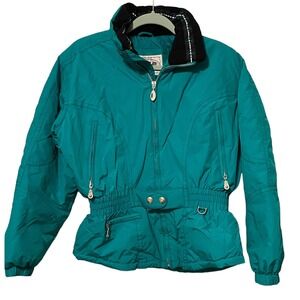 Vintage 90's Fera Skiwear Teal Jacket Coat Women's Size 10 Pockets Fast Shipping
